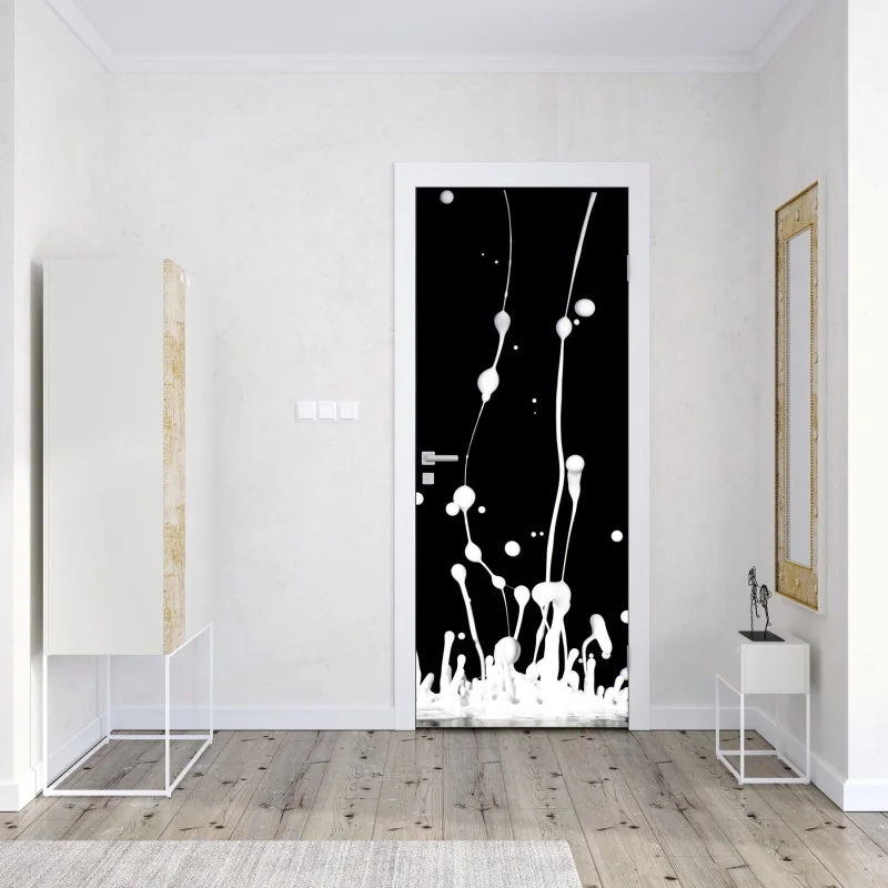 Naklejka na drzwi biały rozprysk na czarnym tle – Wallissimo® Naklejka na drzwi biały rozprysk na czarnym tle – Wallissimo®
