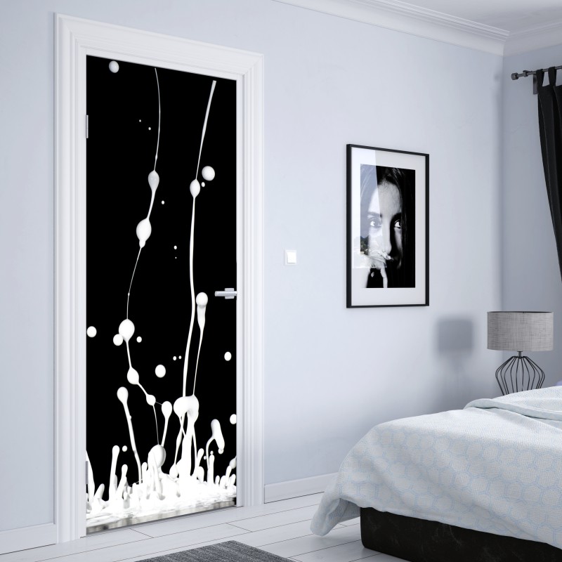 Naklejka na drzwi biały rozprysk na czarnym tle – Wallissimo® Naklejka na drzwi biały rozprysk na czarnym tle – Wallissimo®