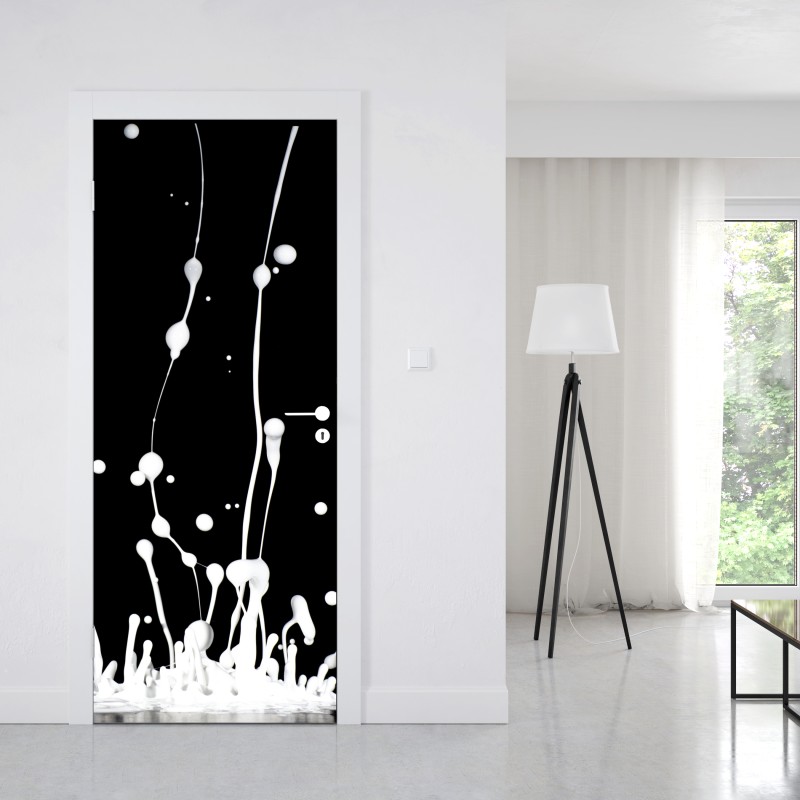 Naklejka na drzwi biały rozprysk na czarnym tle – Wallissimo® Naklejka na drzwi biały rozprysk na czarnym tle – Wallissimo®