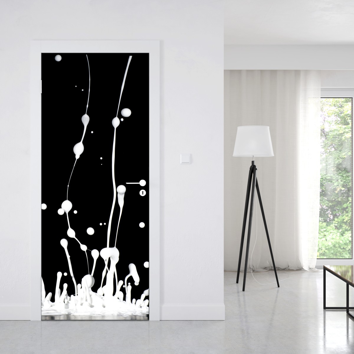 Naklejka na drzwi biały rozprysk na czarnym tle – Wallissimo® Naklejka na drzwi biały rozprysk na czarnym tle – Wallissimo®