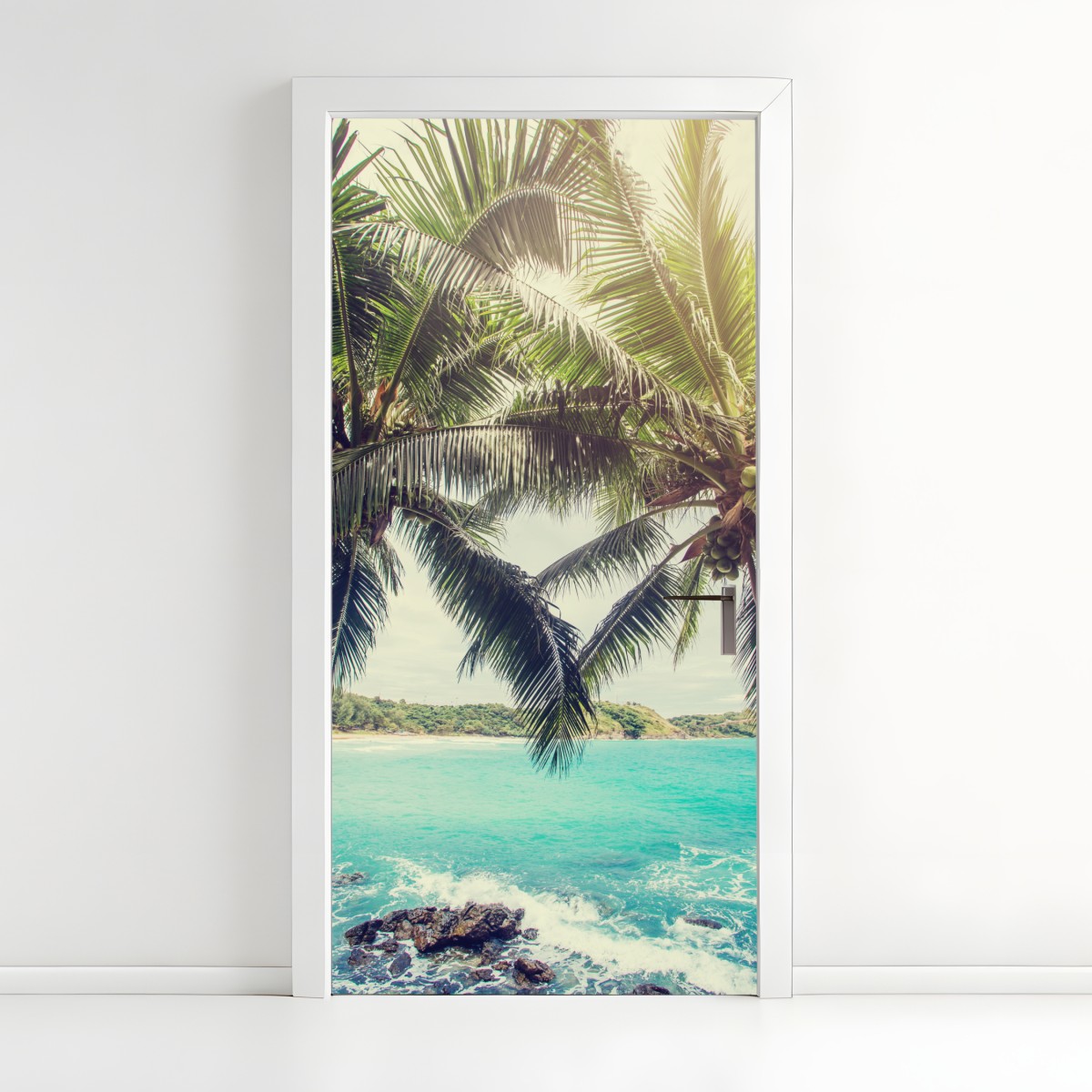 Door sticker tropical coconut palms by turquoise sea – Wallissimo®