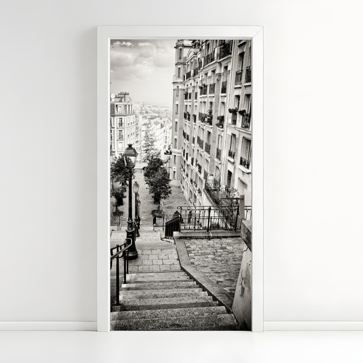 Door sticker parisian stairway in monochrome – Wallissimo®