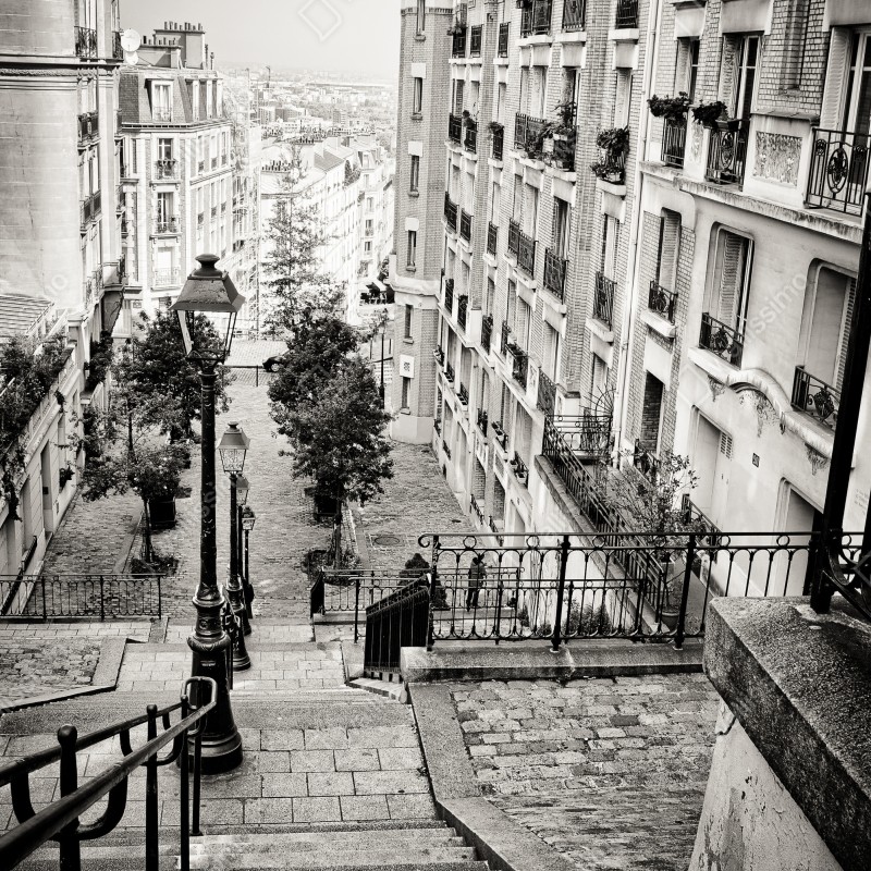 Naklejka na drzwi paryskie schody w monochromie – Wallissimo® Naklejka na drzwi paryskie schody w monochromie – Wallissimo®