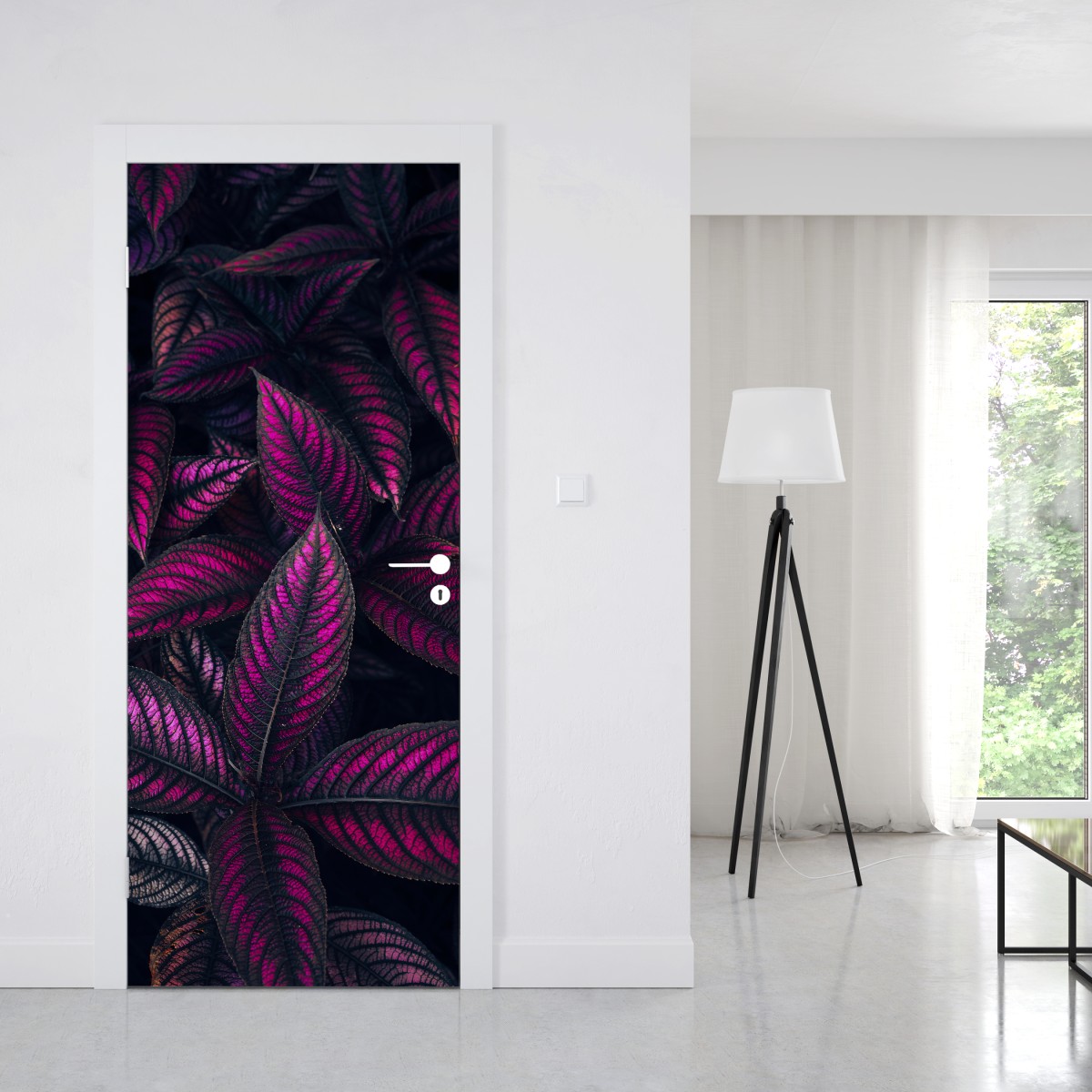 Naklejka na drzwi intensywny fioletowy wzór liści – Wallissimo® Naklejka na drzwi intensywny fioletowy wzór liści – Wallissimo®