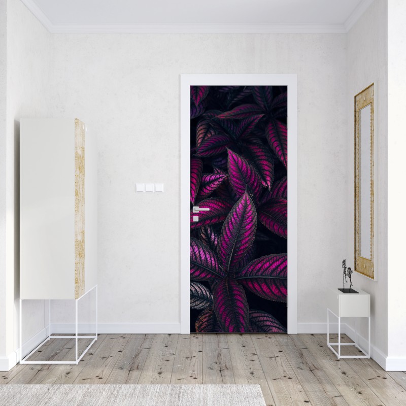 Naklejka na drzwi intensywny fioletowy wzór liści – Wallissimo® Naklejka na drzwi intensywny fioletowy wzór liści – Wallissimo®