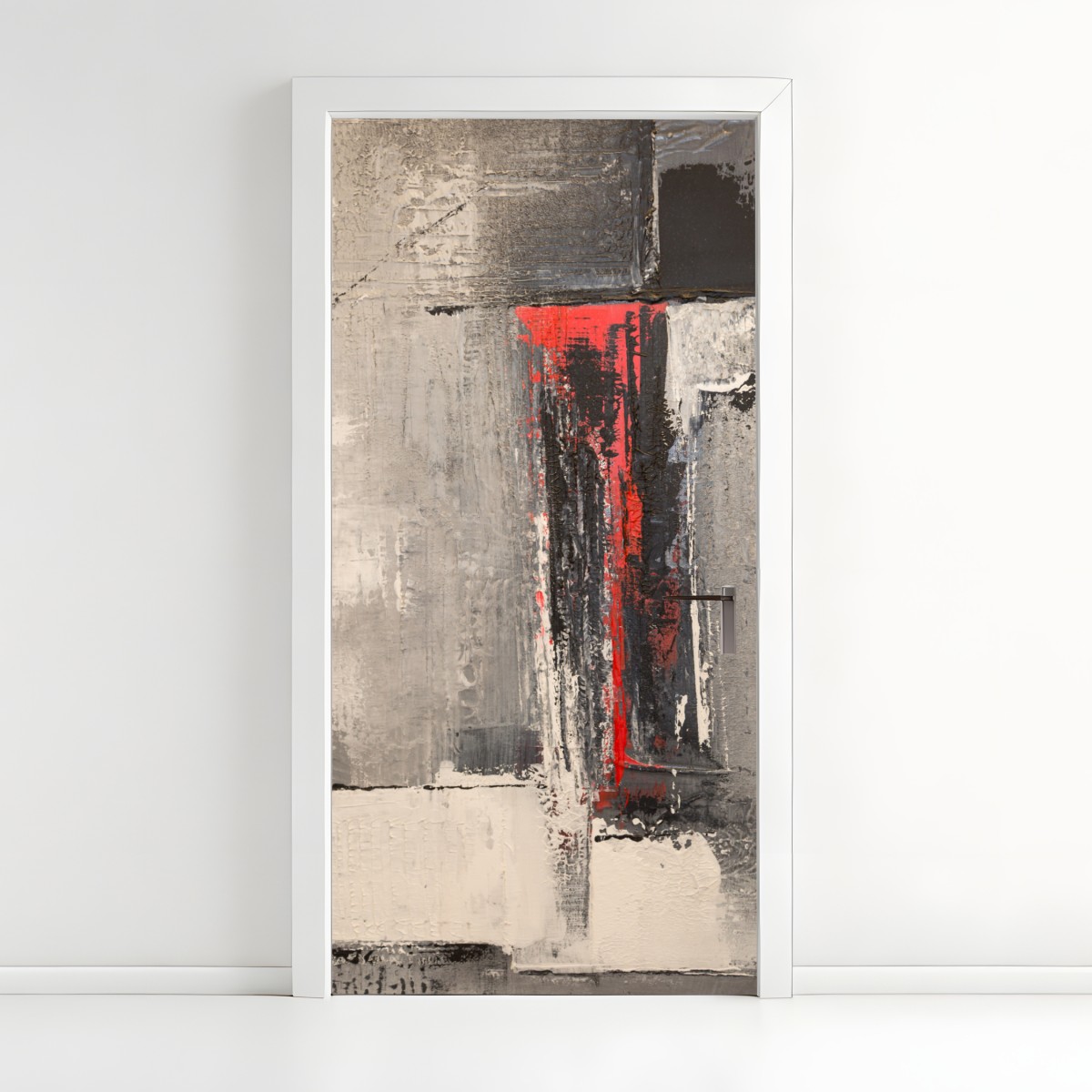 Door sticker textured abstract composition with red accent – Wallissimo®