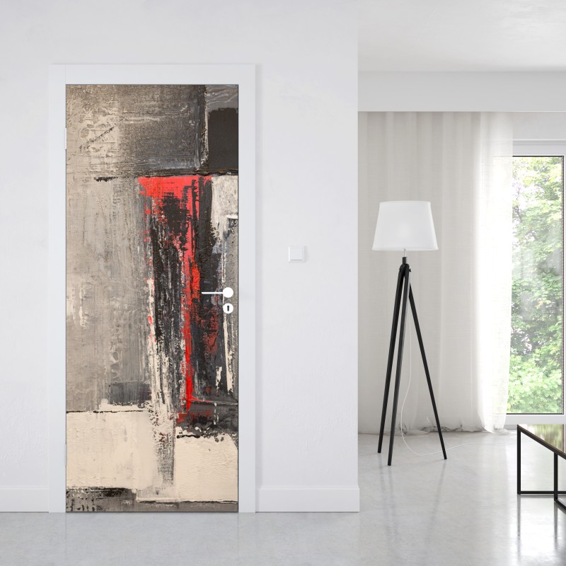 Naklejka na drzwi teksturalna abstrakcja z czerwonym akcentem – Wallissimo® Naklejka na drzwi teksturalna abstrakcja z czerwonym akcentem – Wallissimo®