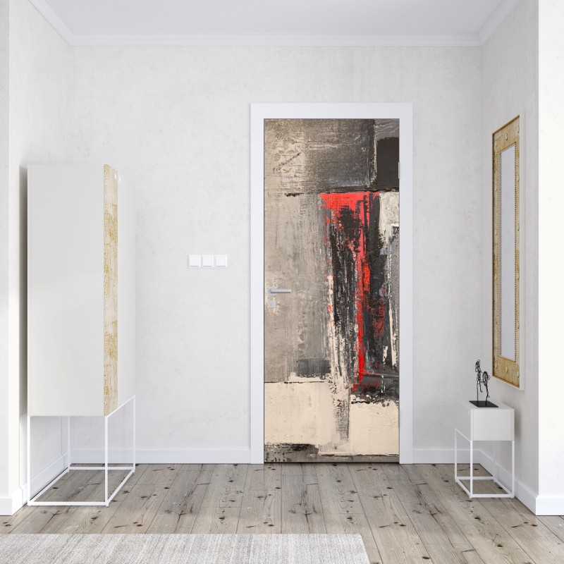 Naklejka na drzwi teksturalna abstrakcja z czerwonym akcentem – Wallissimo® Naklejka na drzwi teksturalna abstrakcja z czerwonym akcentem – Wallissimo®