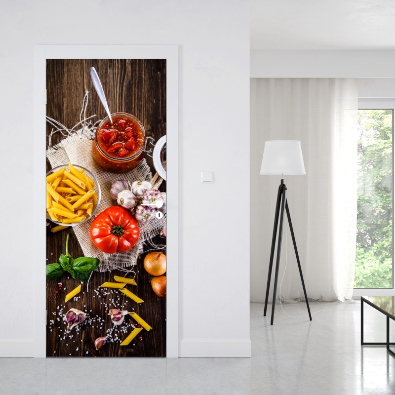 Naklejka na drzwi żywa czerwona róża - zbliżenie – Wallissimo®