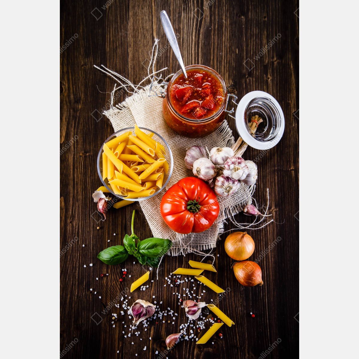 Naklejka na drzwi rustykalne włoskie składniki do makaronu – Wallissimo® Naklejka na drzwi rustykalne włoskie składniki do makaronu – Wallissimo®