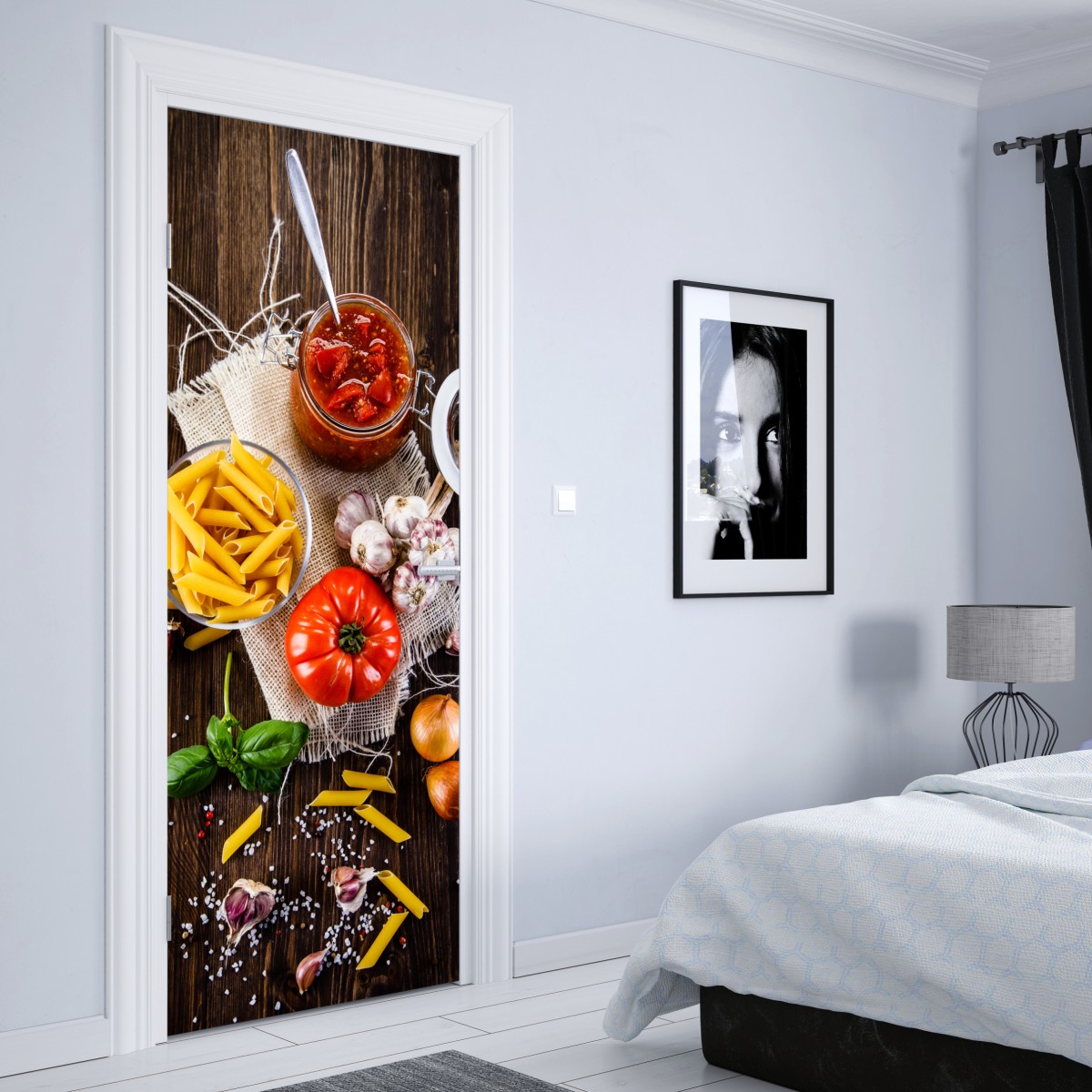 Naklejka na drzwi rustykalne włoskie składniki do makaronu – Wallissimo® Naklejka na drzwi rustykalne włoskie składniki do makaronu – Wallissimo®