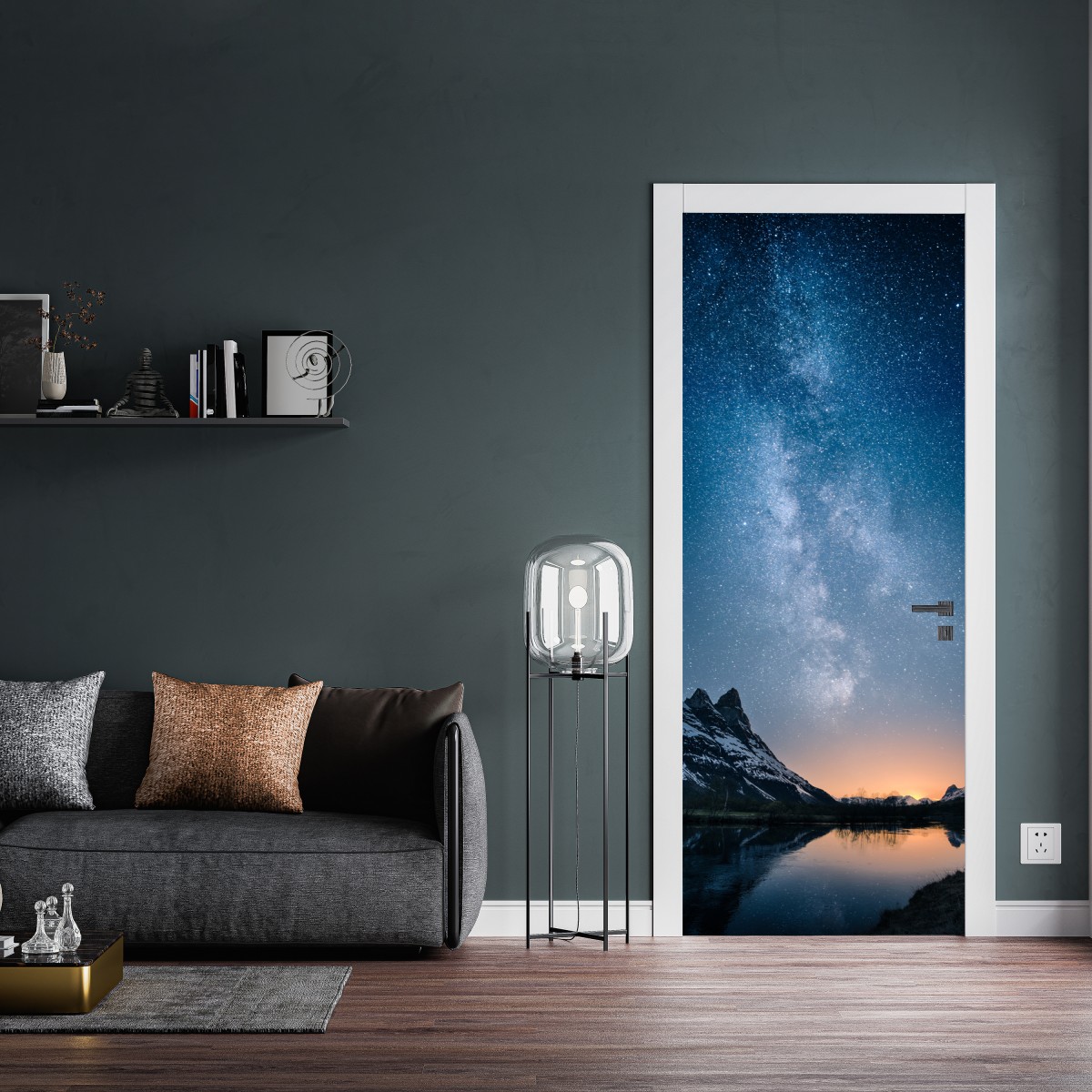 Naklejka na drzwi droga mleczna nad górskim odbiciem – Wallissimo® Naklejka na drzwi droga mleczna nad górskim odbiciem – Wallissimo®