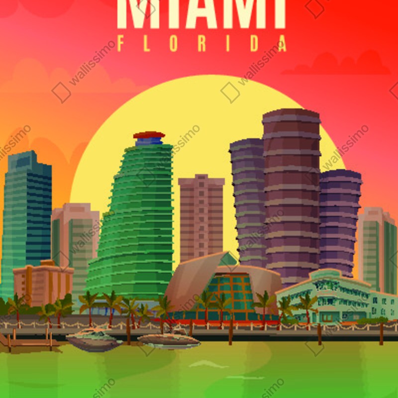 Naklejka na drzwi Miami panorama zachodu słońca – Wallissimo® Naklejka na drzwi Miami panorama zachodu słońca – Wallissimo®