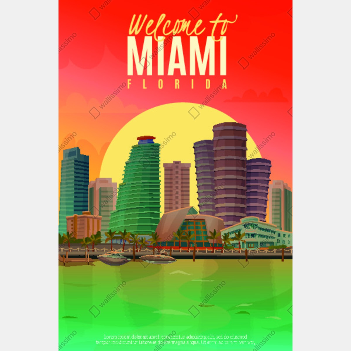 Naklejka na drzwi Miami panorama zachodu słońca – Wallissimo® Naklejka na drzwi Miami panorama zachodu słońca – Wallissimo®