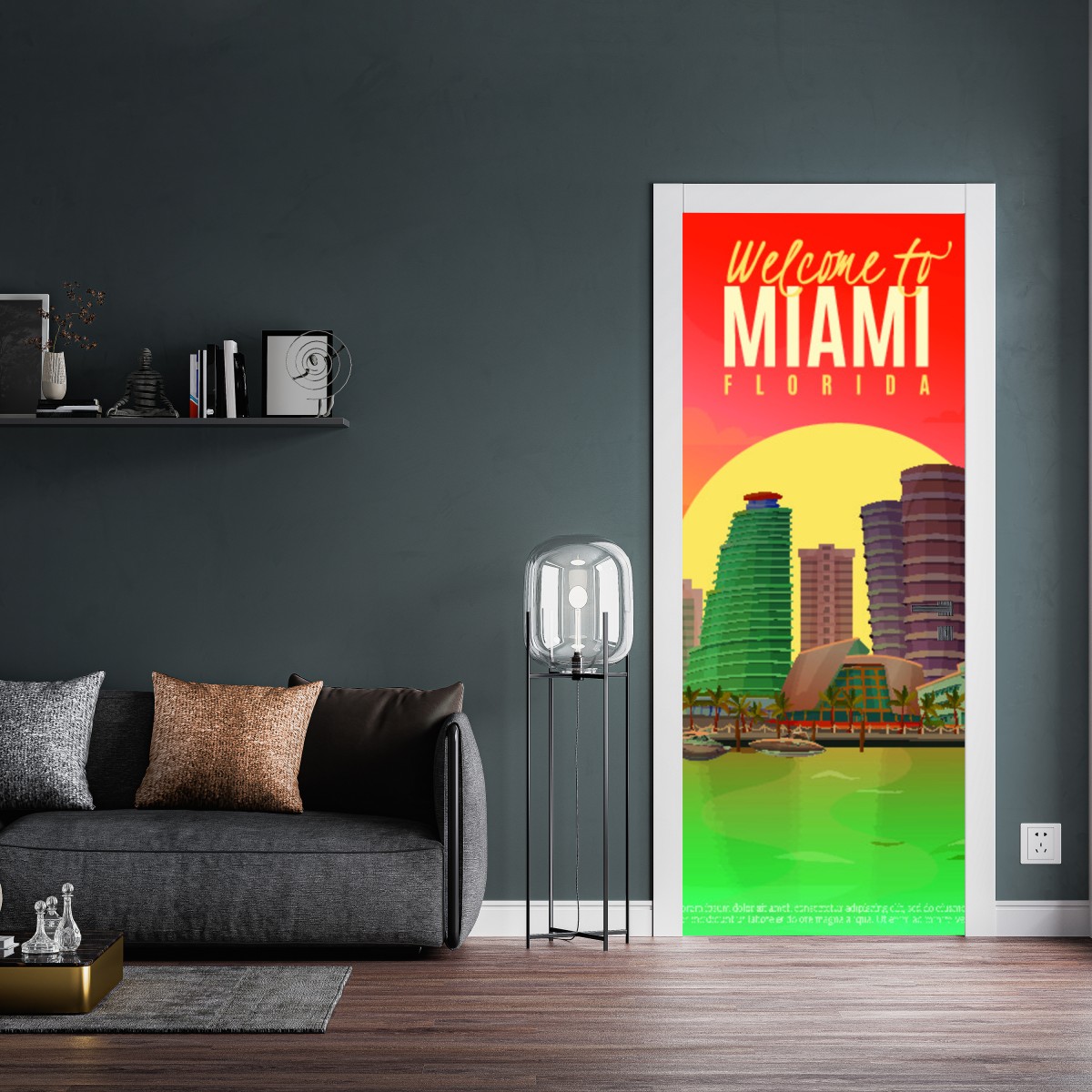 Naklejka na drzwi Miami panorama zachodu słońca – Wallissimo® Naklejka na drzwi Miami panorama zachodu słońca – Wallissimo®