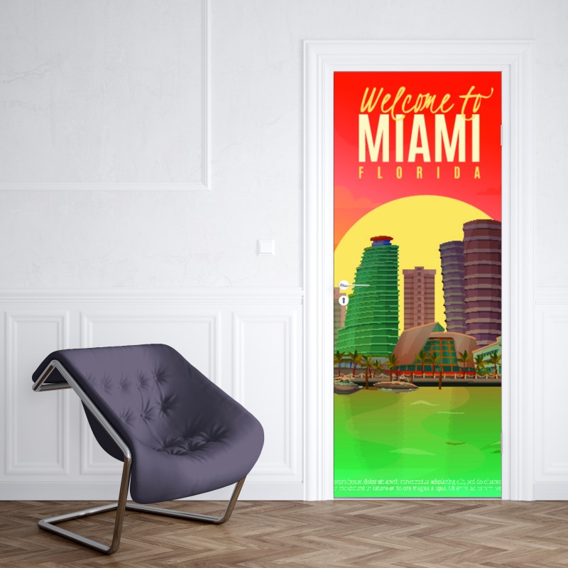 Naklejka na drzwi Miami panorama zachodu słońca – Wallissimo® Naklejka na drzwi Miami panorama zachodu słońca – Wallissimo®
