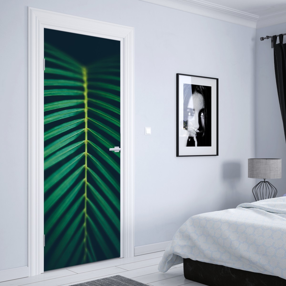 Naklejka na drzwi pionowy liść palmy z bliska – Wallissimo® Naklejka na drzwi pionowy liść palmy z bliska – Wallissimo®