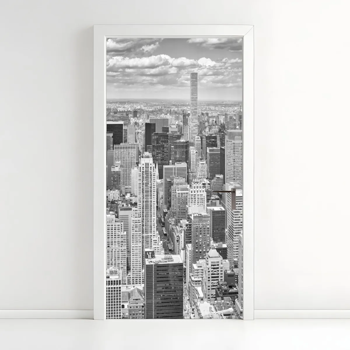 Naklejka na drzwi panorama Nowego Jorku w monochromie – Wallissimo® Naklejka na drzwi panorama Nowego Jorku w monochromie – Wallissimo®