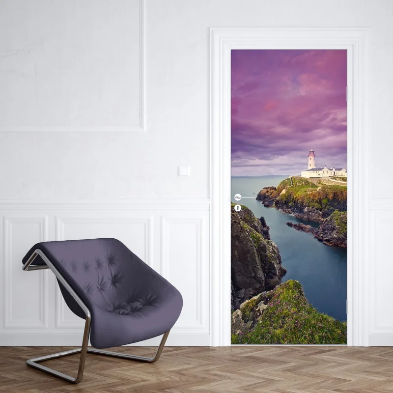 Naklejka na drzwi elegancki motyw art deco w odcieniach bordo i koralu – Wallissimo®