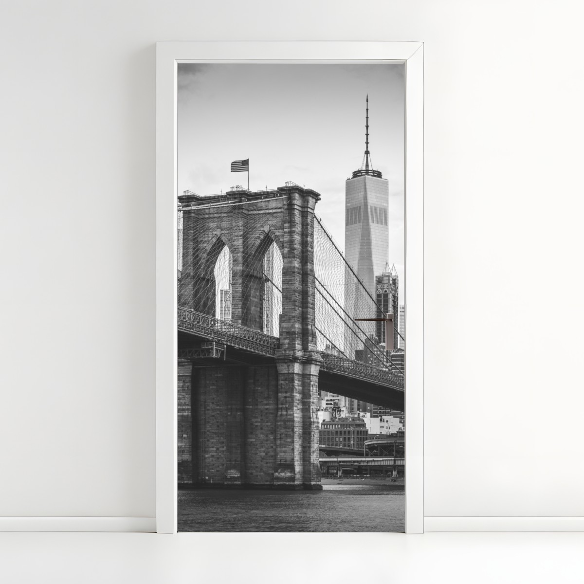 Door sticker Brooklyn bridge black and white cityscape – Wallissimo®