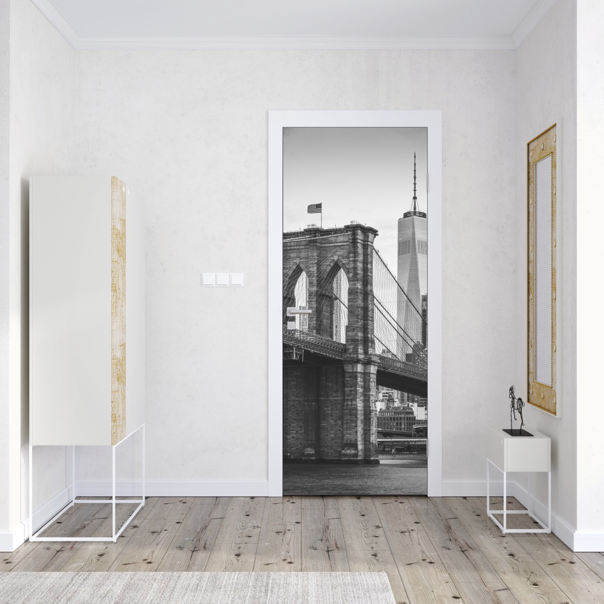 Naklejka na drzwi most brooklyński w czerni i bieli – Wallissimo® Naklejka na drzwi most brooklyński w czerni i bieli – Wallissimo®