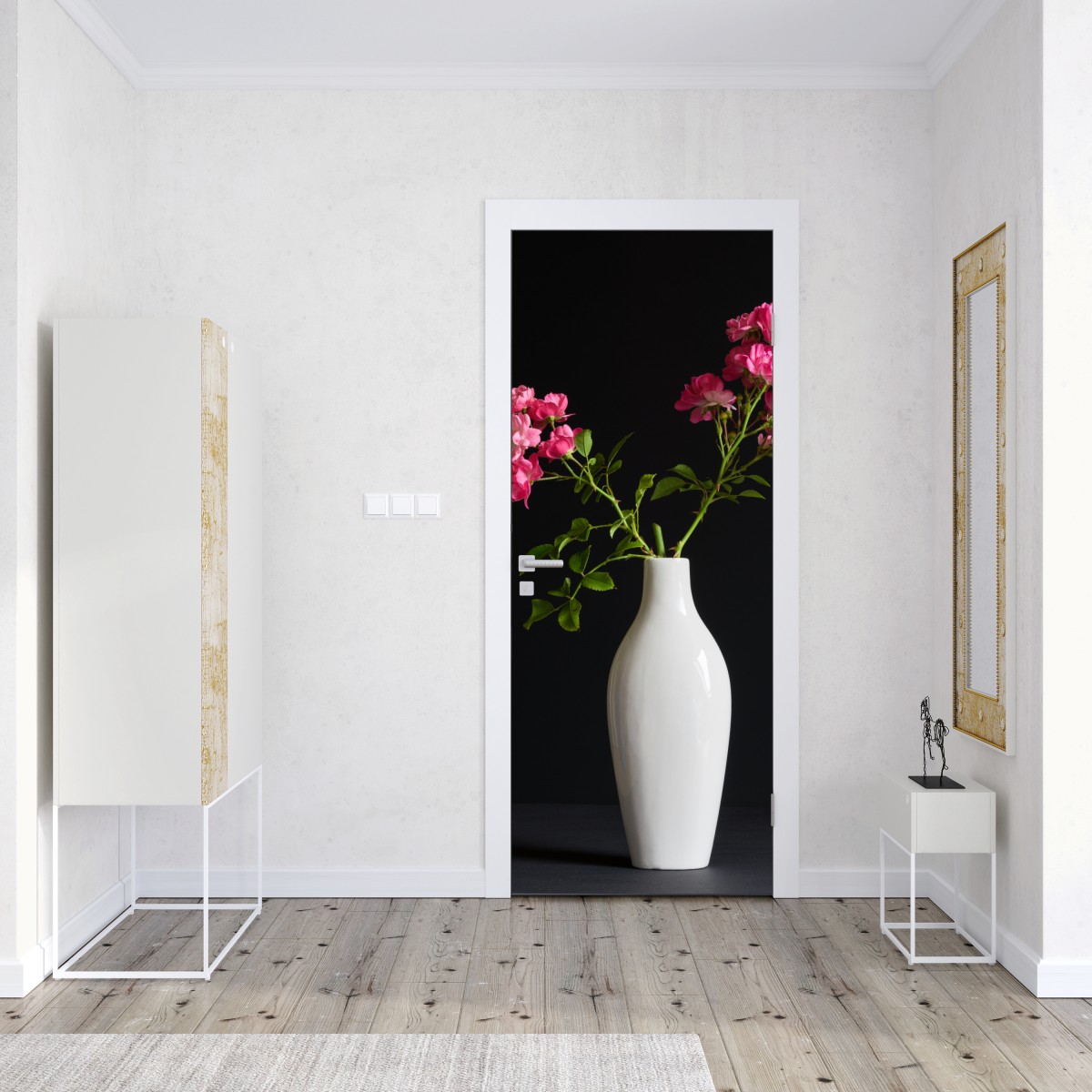 Naklejka na drzwi róże w białej wazie – Wallissimo® Naklejka na drzwi róże w białej wazie – Wallissimo®