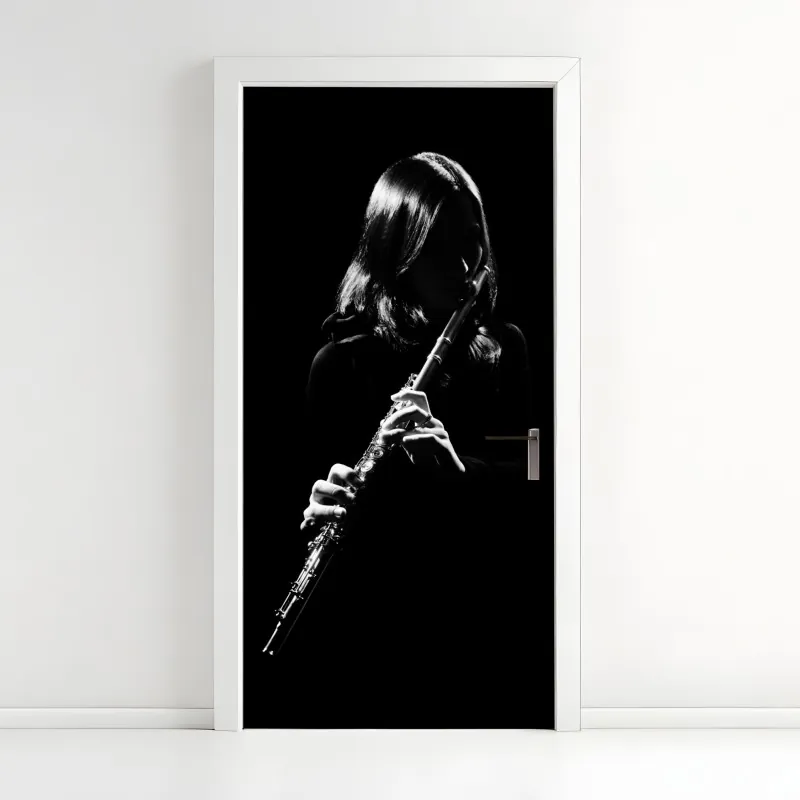 Naklejka na drzwi elegancka sylwetka flecistki