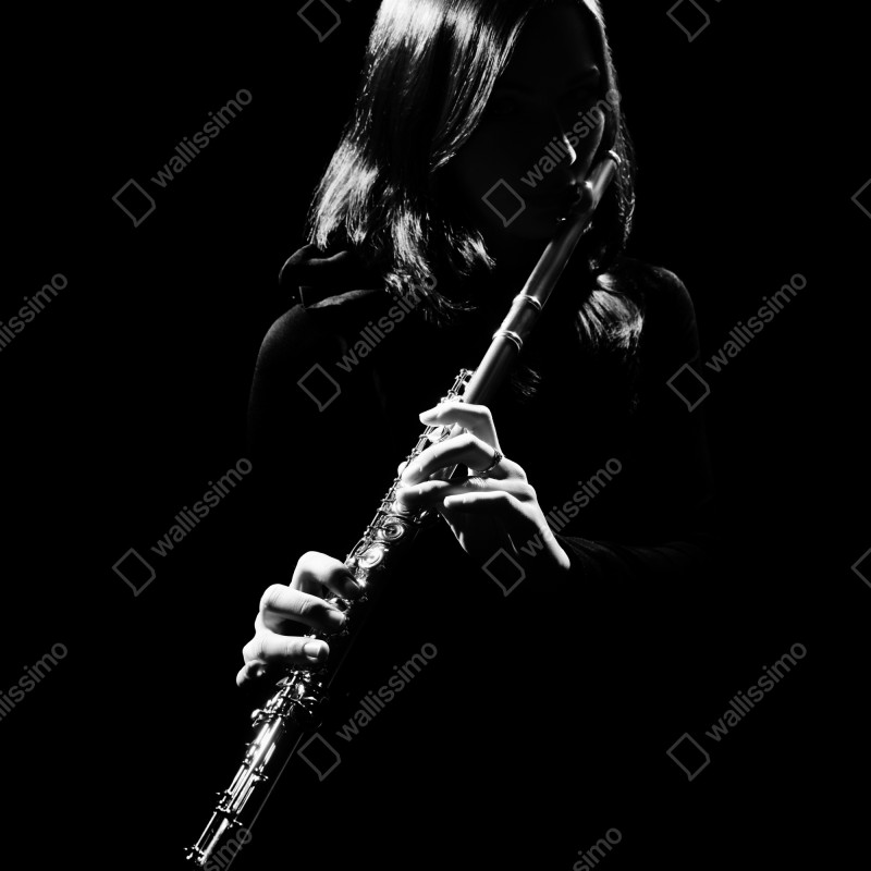 Naklejka na drzwi elegancka sylwetka flecistki – Wallissimo® Naklejka na drzwi elegancka sylwetka flecistki – Wallissimo®