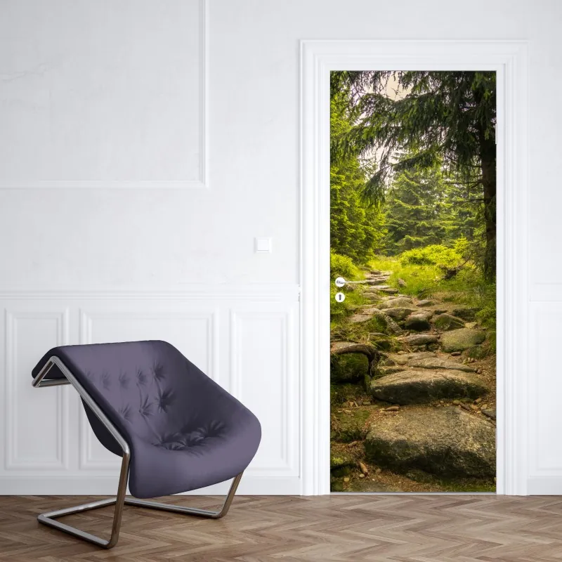 Naklejka na drzwi wzór kratki z diamentami na beżowym tle – Wallissimo®