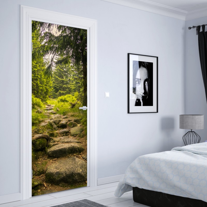 Naklejka na drzwi spokojna leśna ścieżka wśród sosen – Wallissimo® Naklejka na drzwi spokojna leśna ścieżka wśród sosen – Wallissimo®