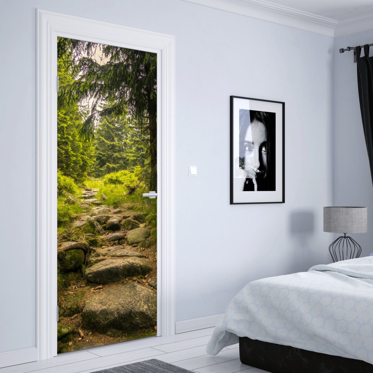 Naklejka na drzwi spokojna leśna ścieżka wśród sosen – Wallissimo® Naklejka na drzwi spokojna leśna ścieżka wśród sosen – Wallissimo®