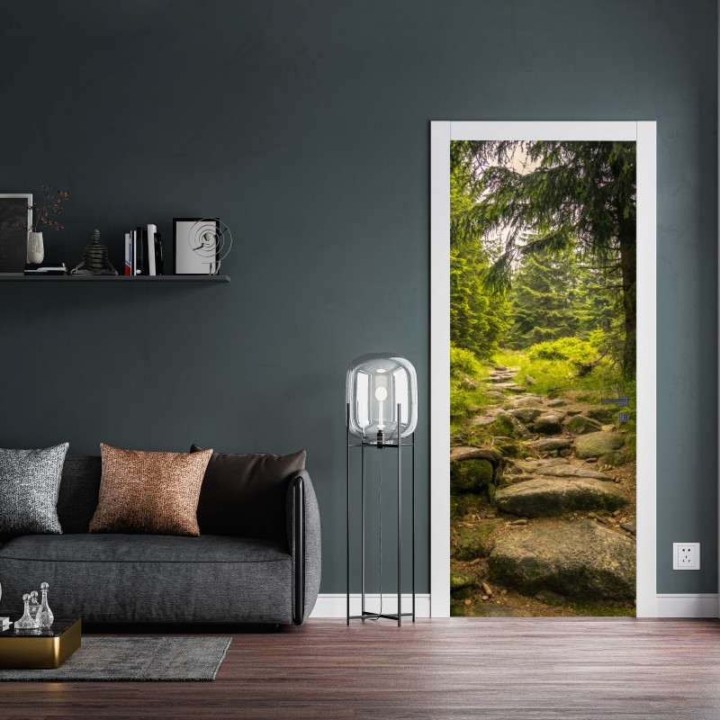 Naklejka na drzwi spokojna leśna ścieżka wśród sosen – Wallissimo® Naklejka na drzwi spokojna leśna ścieżka wśród sosen – Wallissimo®