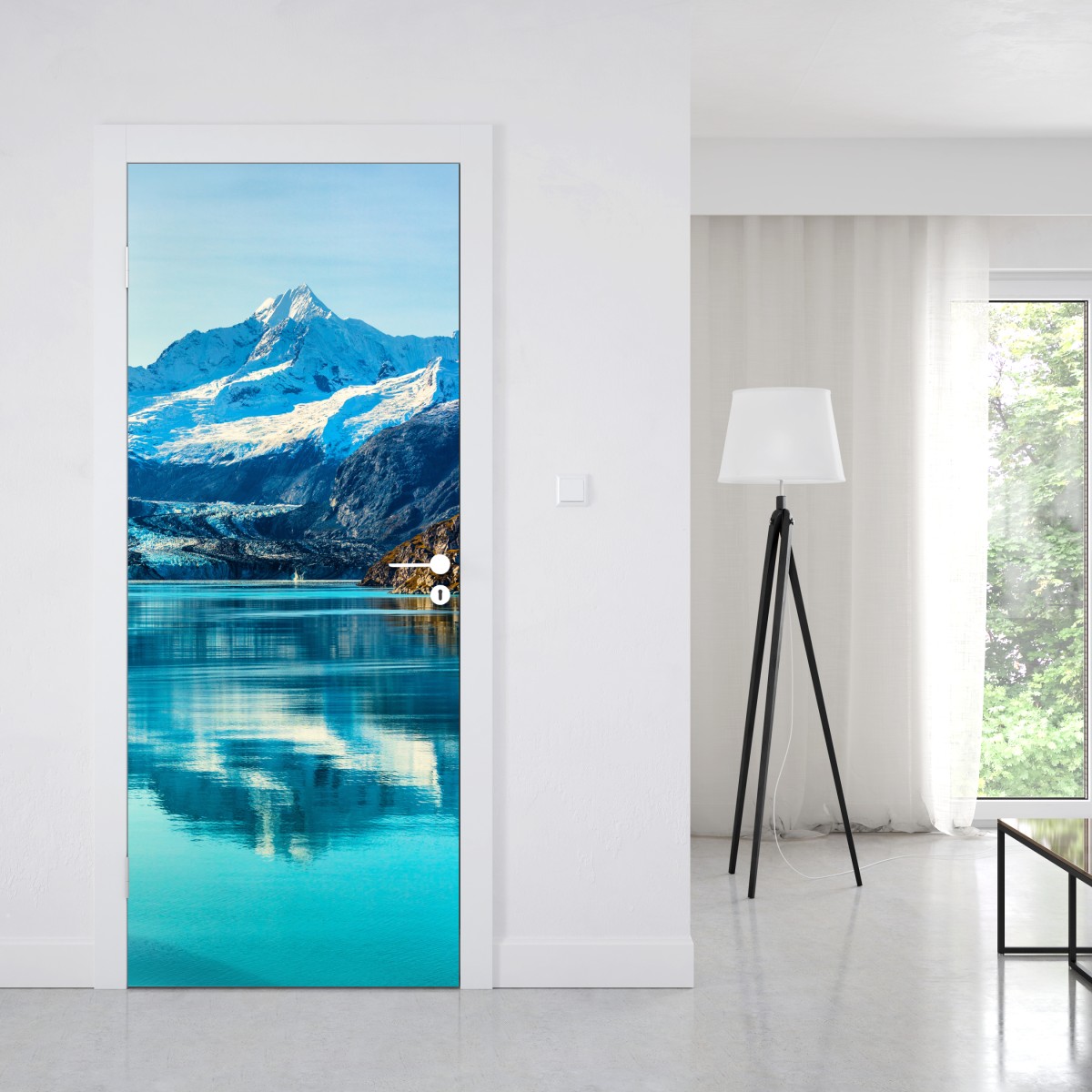 Naklejka na drzwi spokojne turkusowe jezioro górskie – Wallissimo® Naklejka na drzwi spokojne turkusowe jezioro górskie – Wallissimo®