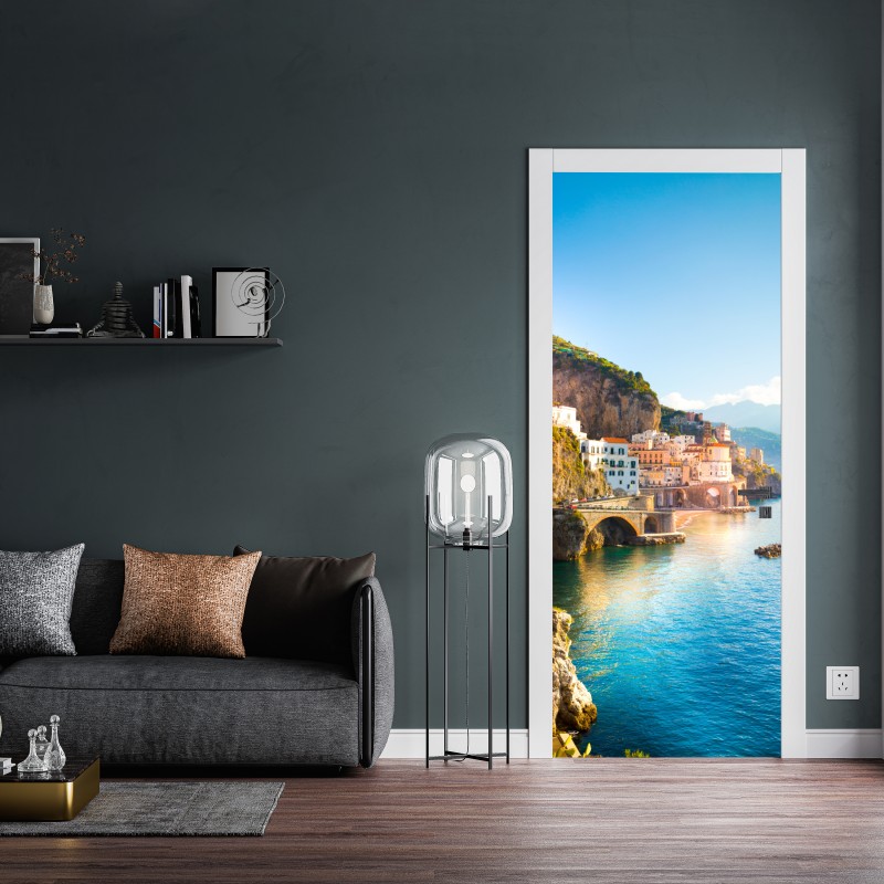 Naklejka na drzwi morski wzór paisley z kwiatowymi motywami – Wallissimo®