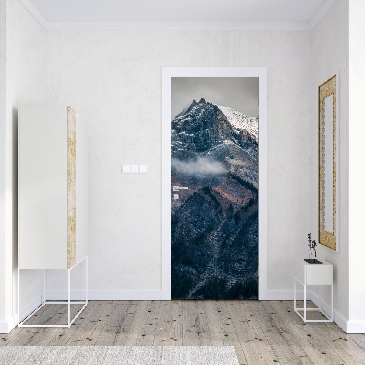 Naklejka na drzwi dramatyczny alpejski szczyt we mgle – Wallissimo® Naklejka na drzwi dramatyczny alpejski szczyt we mgle – Wallissimo®