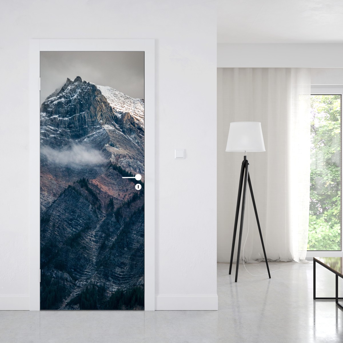 Naklejka na drzwi dramatyczny alpejski szczyt we mgle – Wallissimo® Naklejka na drzwi dramatyczny alpejski szczyt we mgle – Wallissimo®