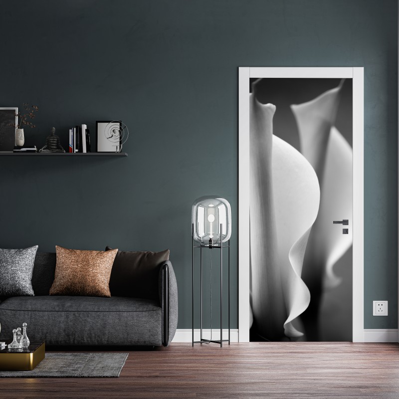 Naklejka na drzwi eleganckie kallie w monochromie – Wallissimo® Naklejka na drzwi eleganckie kallie w monochromie – Wallissimo®