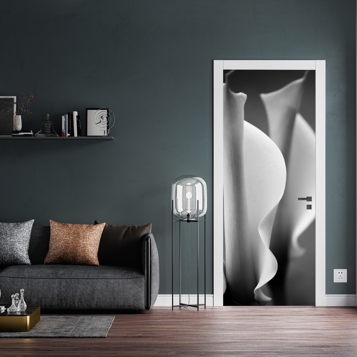 Naklejka na drzwi eleganckie kallie w monochromie – Wallissimo® Naklejka na drzwi eleganckie kallie w monochromie – Wallissimo®
