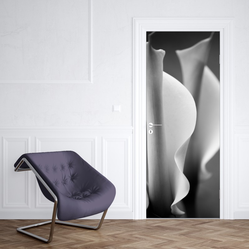 Naklejka na drzwi eleganckie kallie w monochromie – Wallissimo® Naklejka na drzwi eleganckie kallie w monochromie – Wallissimo®