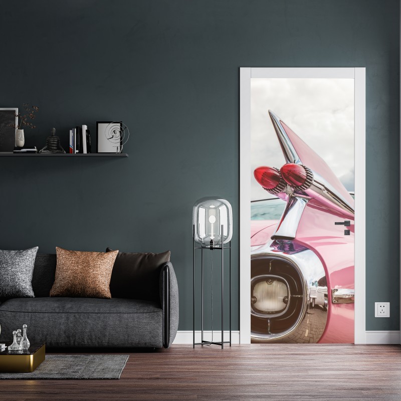 Naklejka na drzwi różowy retro klasyczny samochód płetwa – Wallissimo® Naklejka na drzwi różowy retro klasyczny samochód płetwa – Wallissimo®