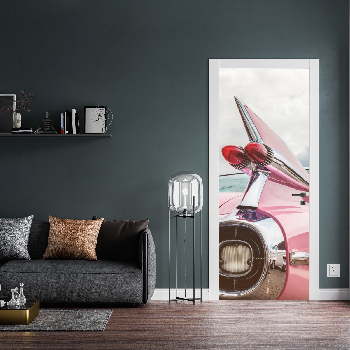 Naklejka na drzwi różowy retro klasyczny samochód płetwa – Wallissimo® Naklejka na drzwi różowy retro klasyczny samochód płetwa – Wallissimo®