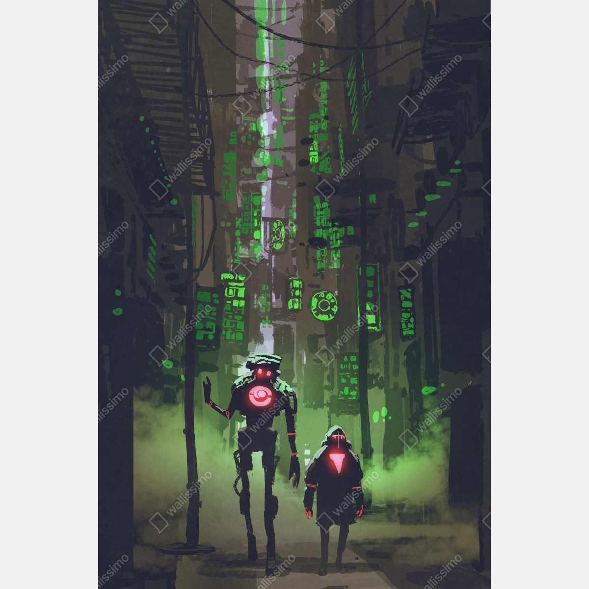 Naklejka na drzwi roboty w neonowej uliczce – Wallissimo® Naklejka na drzwi roboty w neonowej uliczce – Wallissimo®