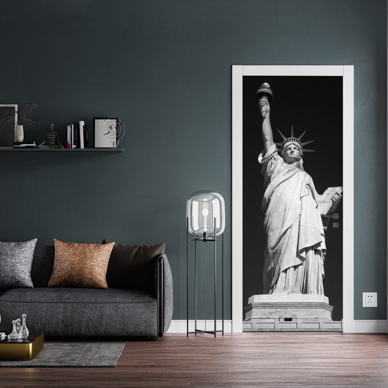 Naklejka na drzwi Statua Wolności w monochromie – Wallissimo® Naklejka na drzwi Statua Wolności w monochromie – Wallissimo®