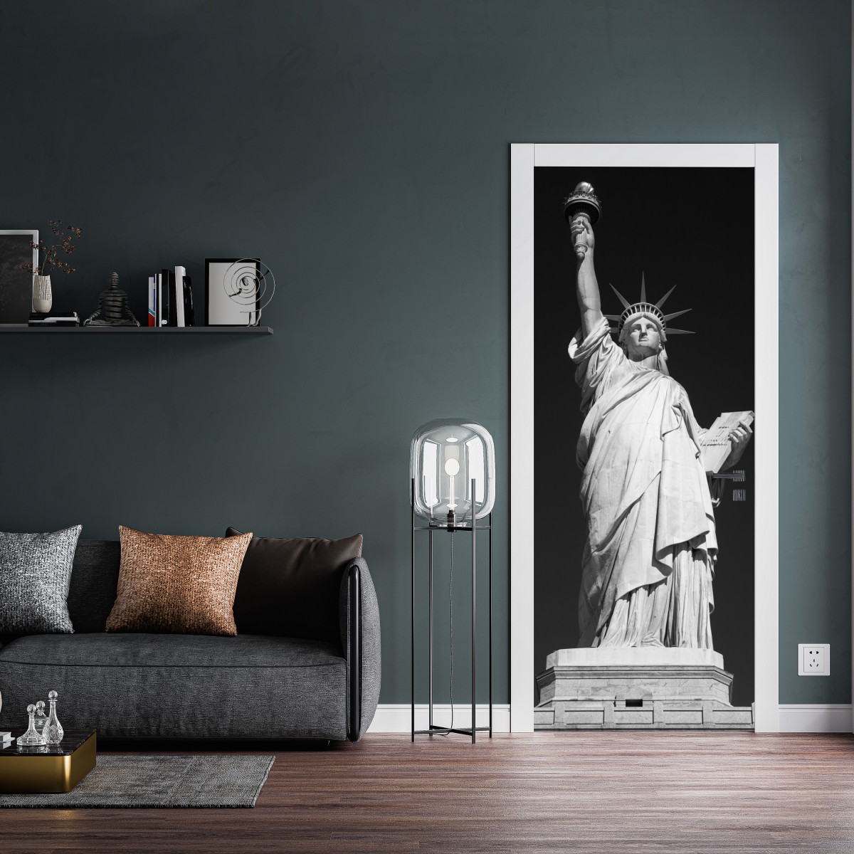 Naklejka na drzwi Statua Wolności w monochromie – Wallissimo® Naklejka na drzwi Statua Wolności w monochromie – Wallissimo®