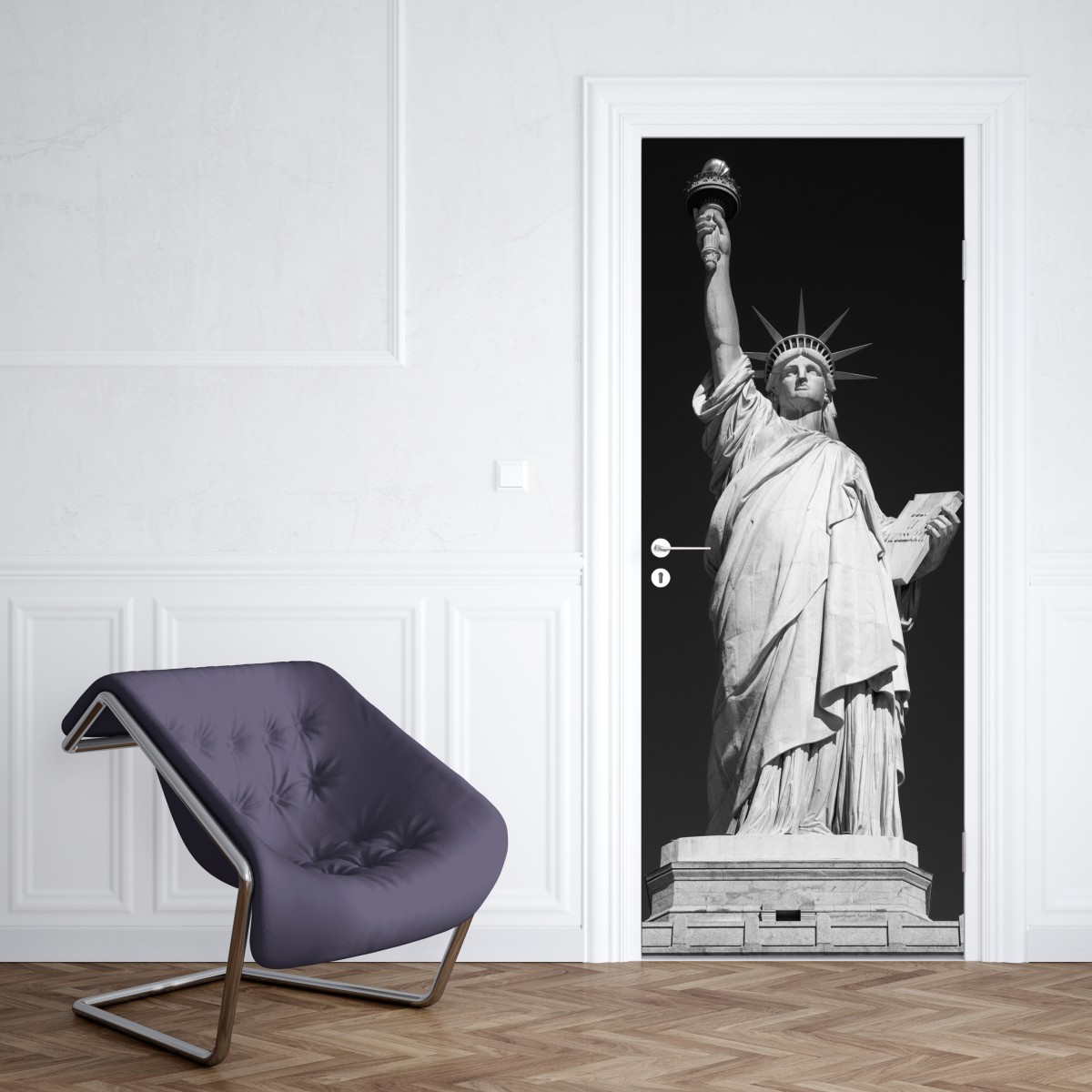 Naklejka na drzwi Statua Wolności w monochromie – Wallissimo® Naklejka na drzwi Statua Wolności w monochromie – Wallissimo®