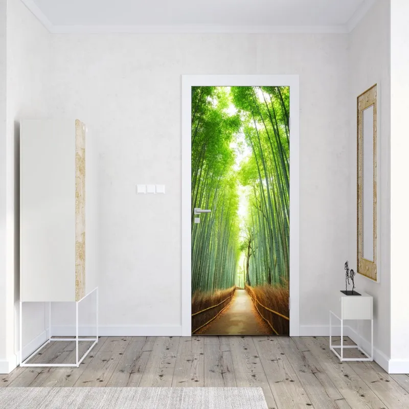 Naklejka na drzwi ścieżka przez gaj bambusowy w Arashiyama – Wallissimo® Naklejka na drzwi ścieżka przez gaj bambusowy w Arashiyama – Wallissimo®