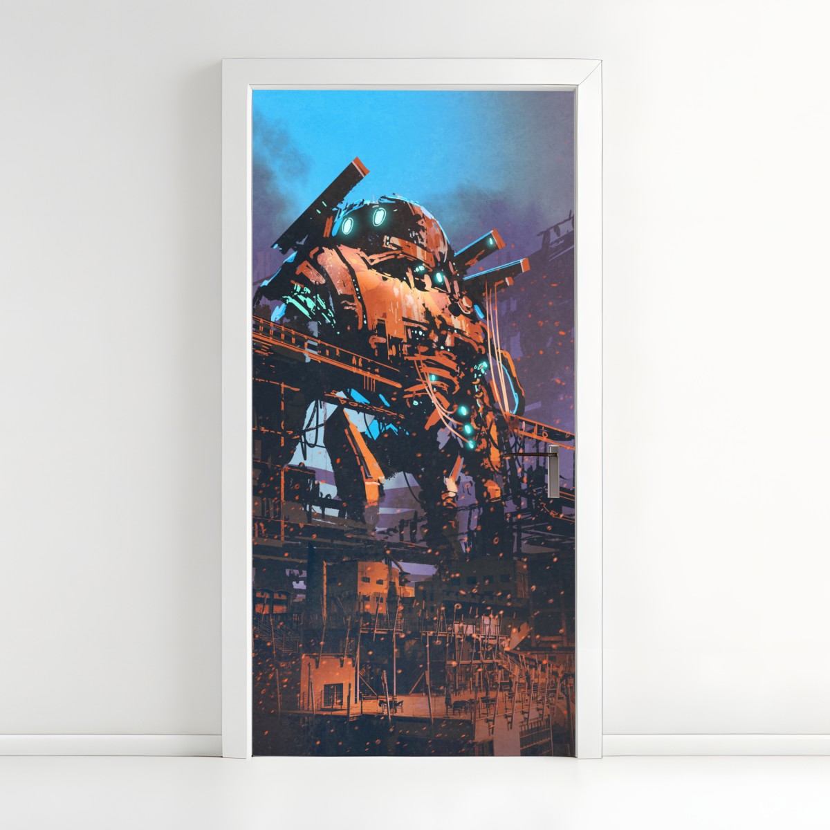 Door sticker giant mech in abandoned factory – Wallissimo®