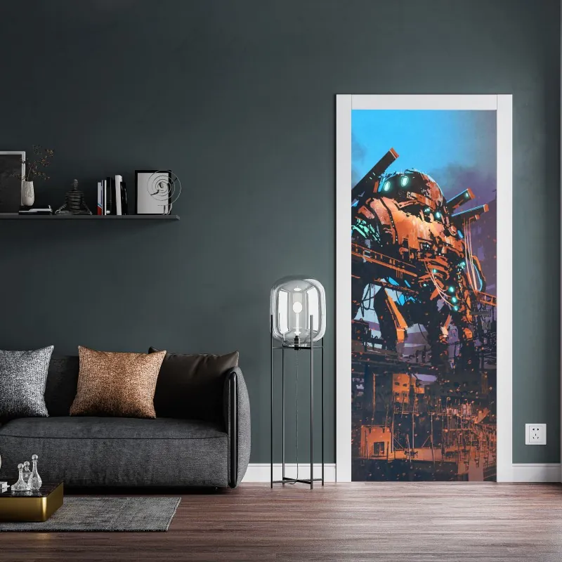 Naklejka na drzwi delikatny niebieski wzór botaniczny – Wallissimo®