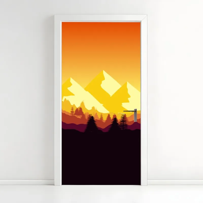 Naklejka na drzwi złoty zachód słońca nad górami