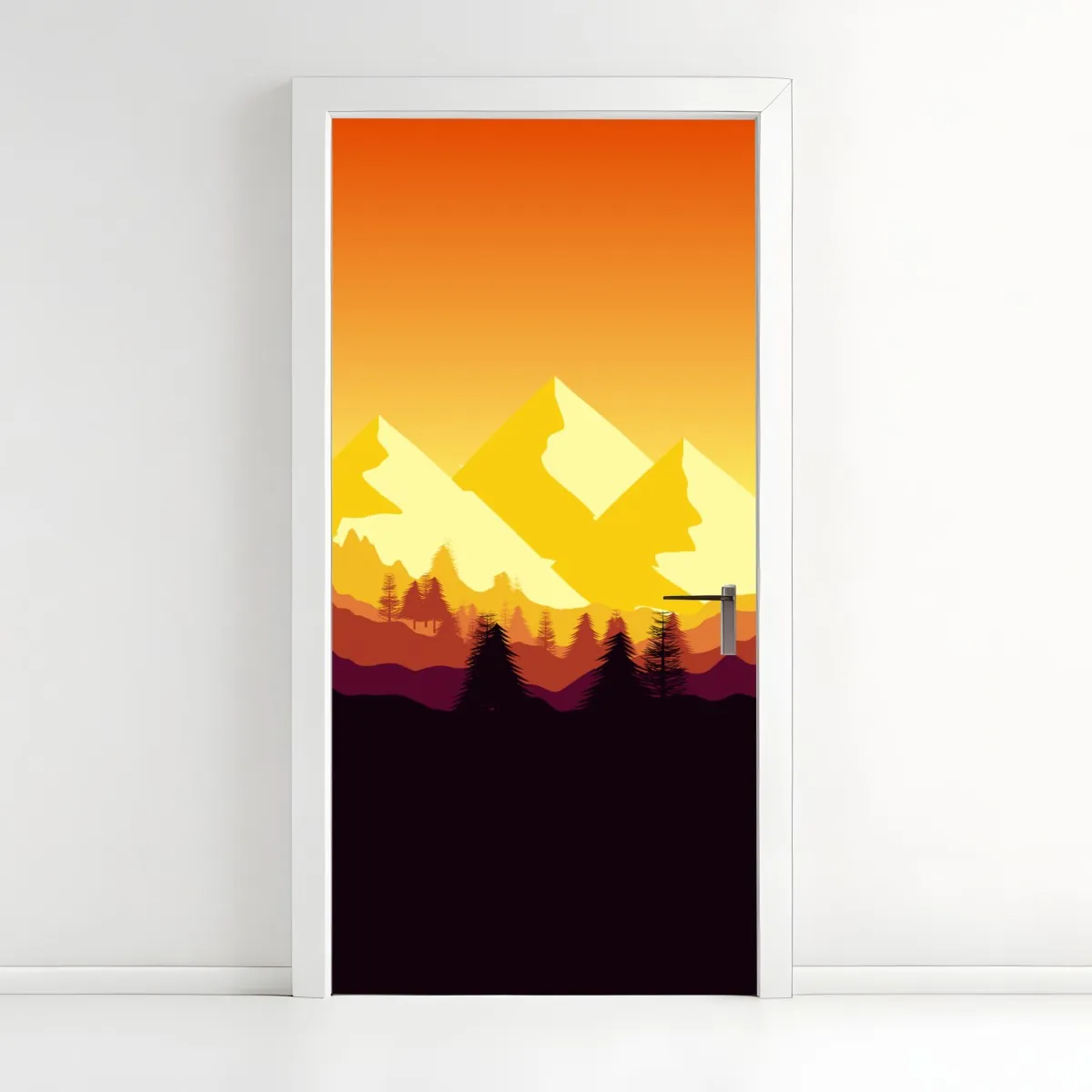 Naklejka na drzwi złoty zachód słońca nad górami – Wallissimo® Naklejka na drzwi złoty zachód słońca nad górami – Wallissimo®